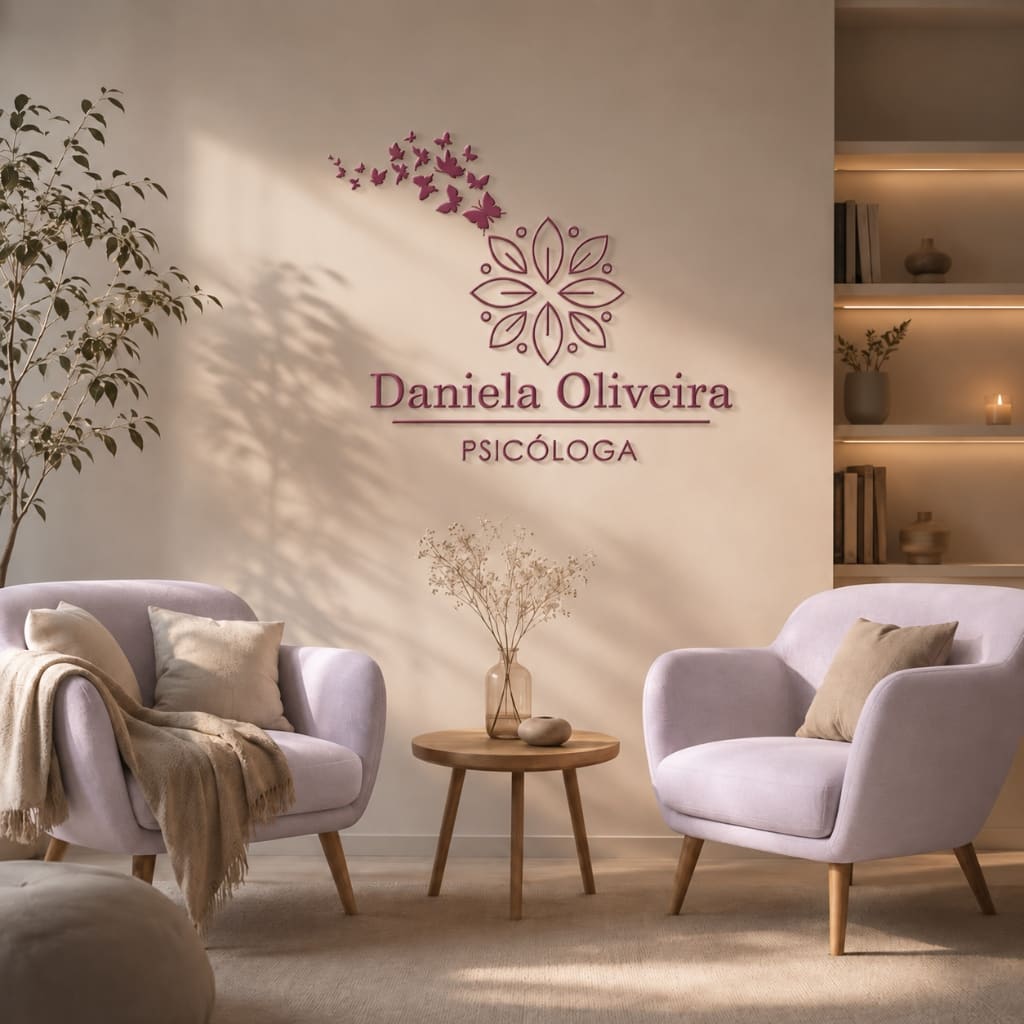 Sala de terapia aconchegante com poltrona de couro, divã e luz natural